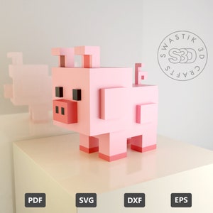 Papercraft 3d Template of Pig , Lowpoly 3D Pig , Papercraft Template , Voxel Art , Pepakura Template , DIY Birthday decoration , SVG files 画像 1