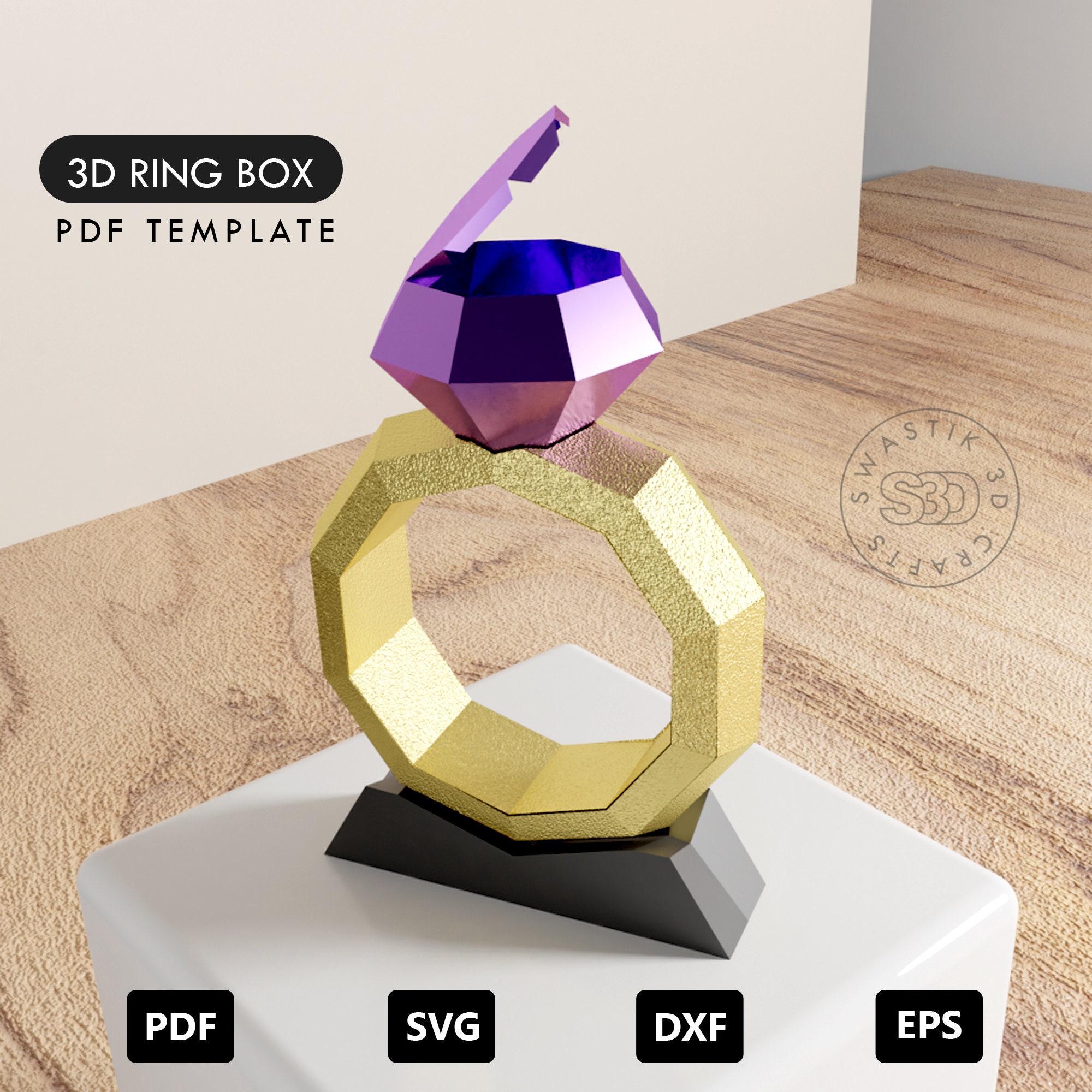 3D Papercraft Template of Ring Box With Stand Surprise Ring Etsy