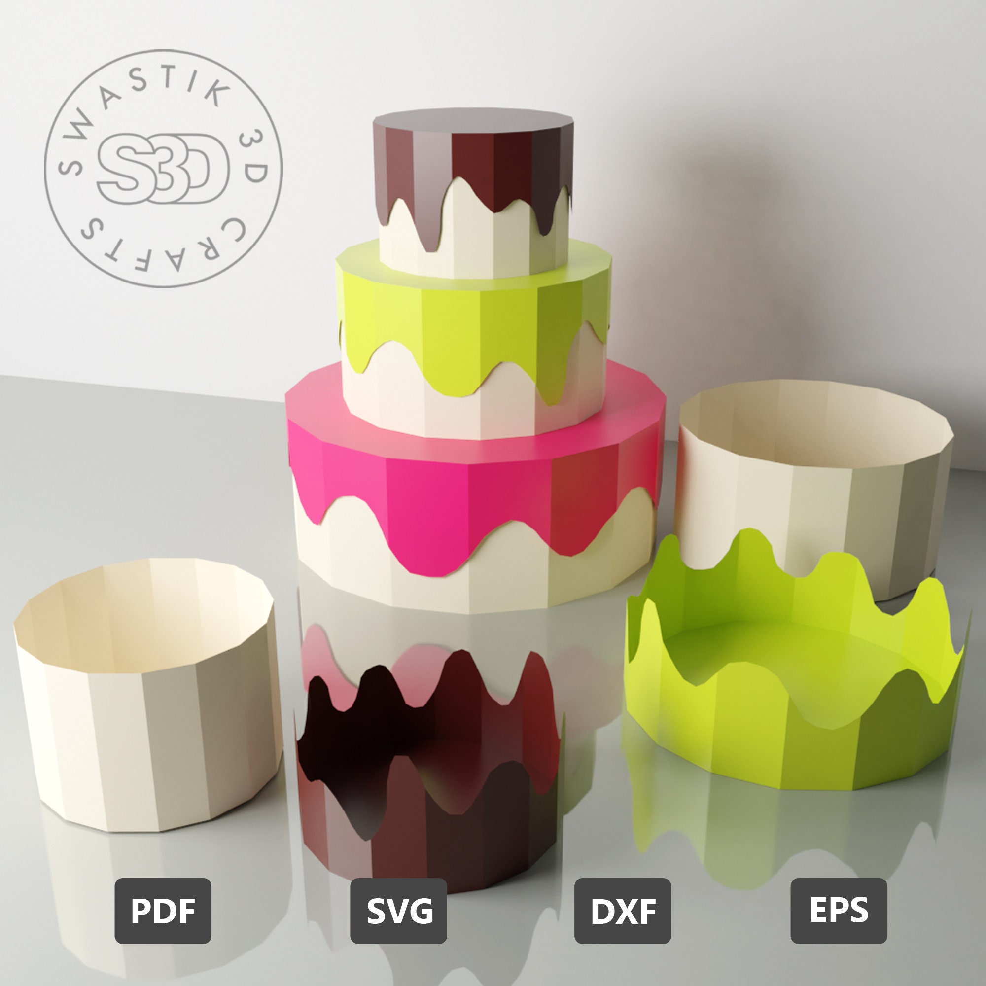 Cake Papercraft PDF Template / 3D Cake Surprise Box / Birthday Etsy Cake Papercraft PDF Template / 3D Cake Surprise Box / Birthday Etsy