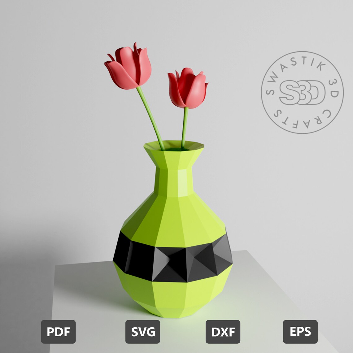 FLOWER VASE 3D Paper Craft Template Paper Flower Vase SVG Etsy