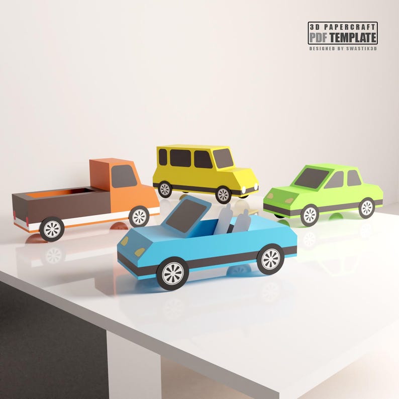 3D Car Papercraft Model | Kids DIY Craft Kit (PDF Download, Set of 4 ...