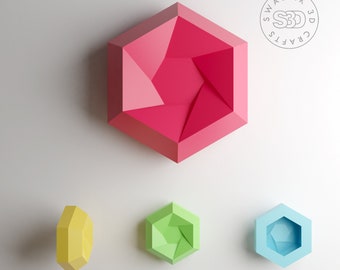 3D Papercraft Hexagon Wall Tile: Lowpoly Template (PDF)