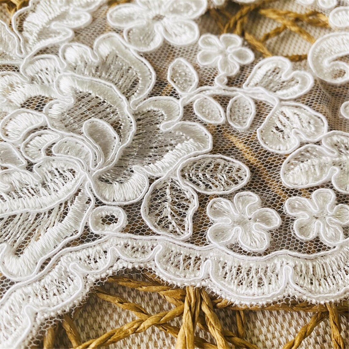 Floral Lace Trim Bridal Veil Lace Trim Corded Lace Etsy