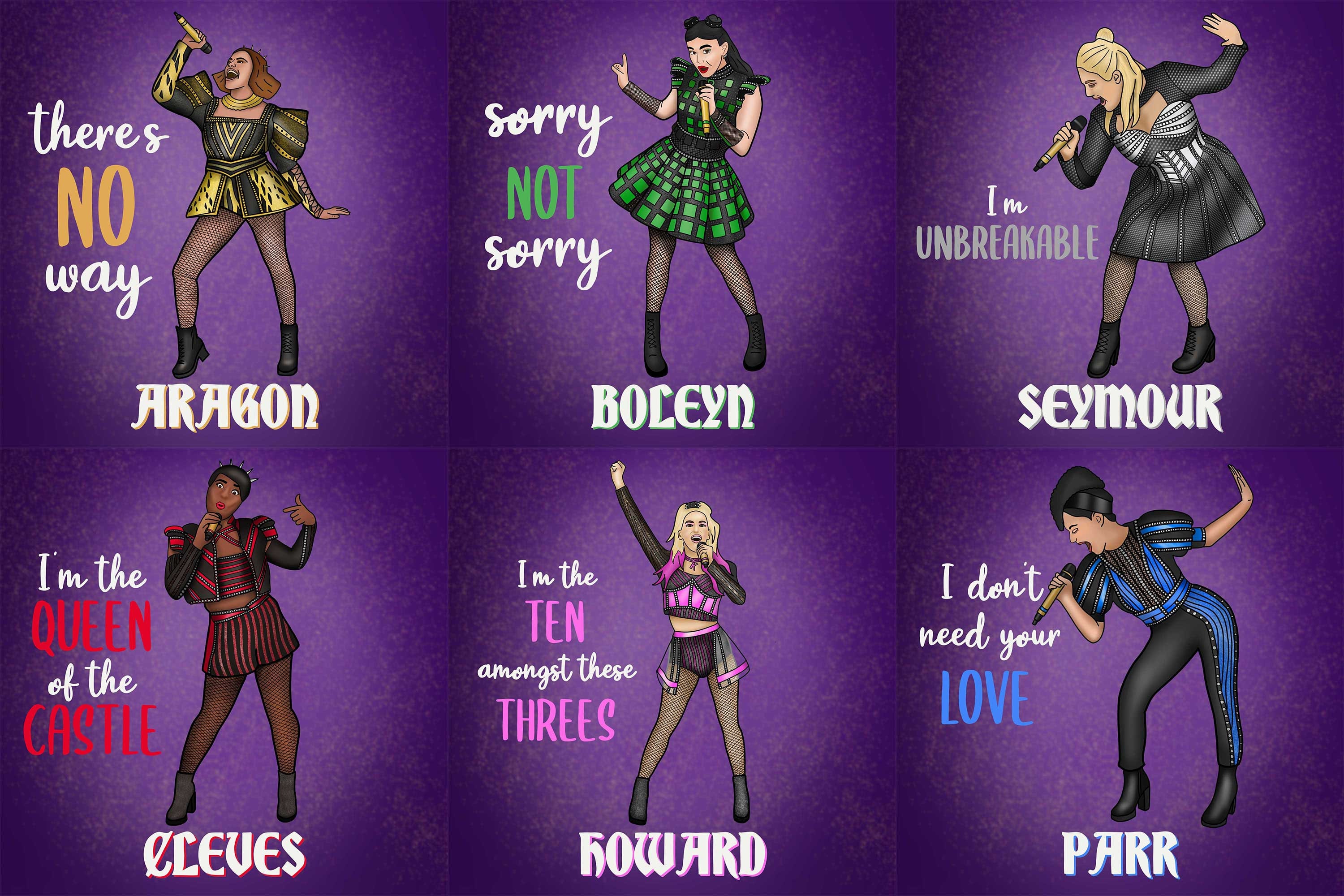 6x Six the Musical theatre print collection Quote Posters Etsy