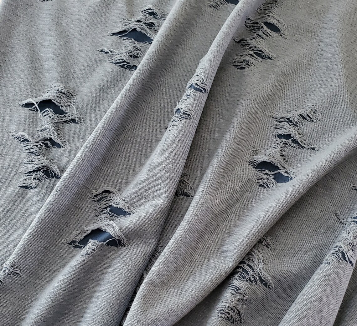 Denim Distressed Knit Fabric by the Yard Polyester Cotton Etsy
