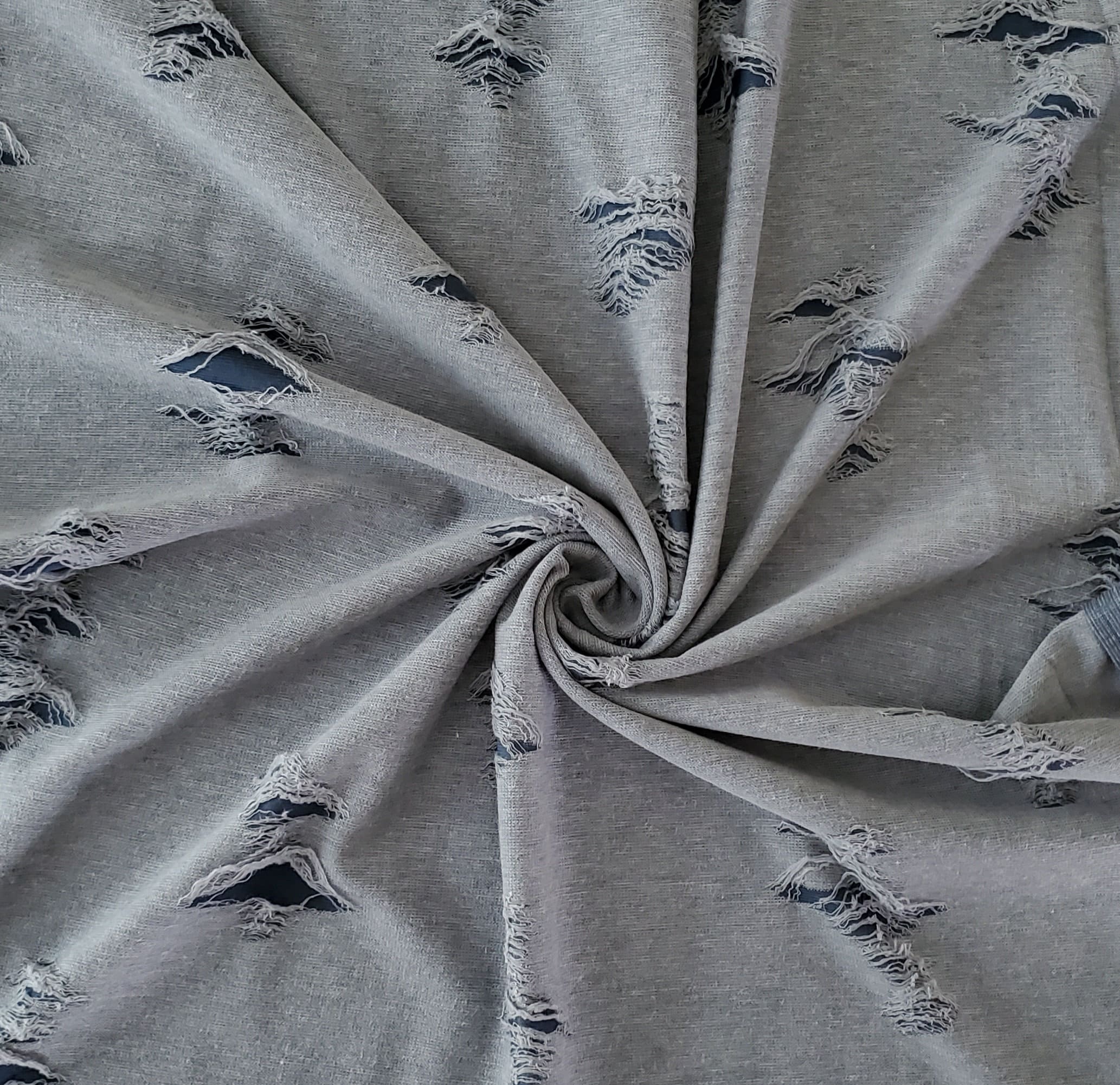 Denim Distressed Knit Fabric by the Yard Polyester Cotton Etsy