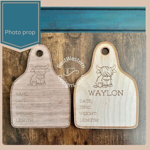 Cow Tag Birth Stat Sign: Wood Newborn Photo Prop