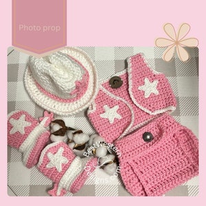 Crochet Baby Cowgirl Outfit: Hat, Booties & Diaper Cover Set
