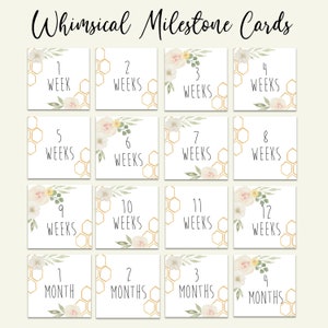 Honeycomb Baby Monthly Milestone Cards - Printable Watercolor Month Sign - Instant Download Photo Prop - Nouveau-né Baby