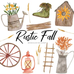 Bundle de cliparts aquarelle automne rustique - graphiques transparents - usage commercial personnel