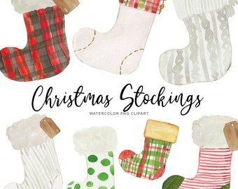 Watercolor Christmas Stocking Clip Art - Descarga de medias rojas y verdes PNG transparentes - Uso comercial personal