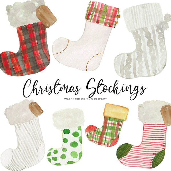 Watercolor Christmas Stocking Clip Art - Transparent PNG Red and Green Stocking Download - Personal Commercial Use