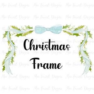 Watercolor Blue Bow Christmas Berry and Branch Frame - Transparent PNG Christmas Graphic - Blue Christmas Card Design - Personal Commercial
