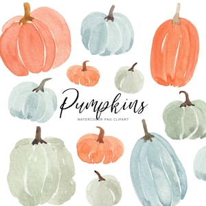Watercolor Pumpkin Bundle - Downloadable Printable PNG Fall Pumpkins - Transparent - Personal Commercial Usage