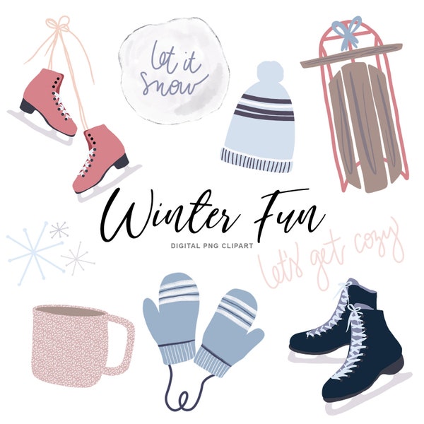 Cozy Winter Digital Clipart Graphics - Instant Download Transparent PNG Winter Clip Art - Personal Commercial Use