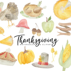 Clipart de Ação de Graças em aquarela - Gráficos PNG transparentes de Ação de Graças de Turquia - Uso comercial pessoal