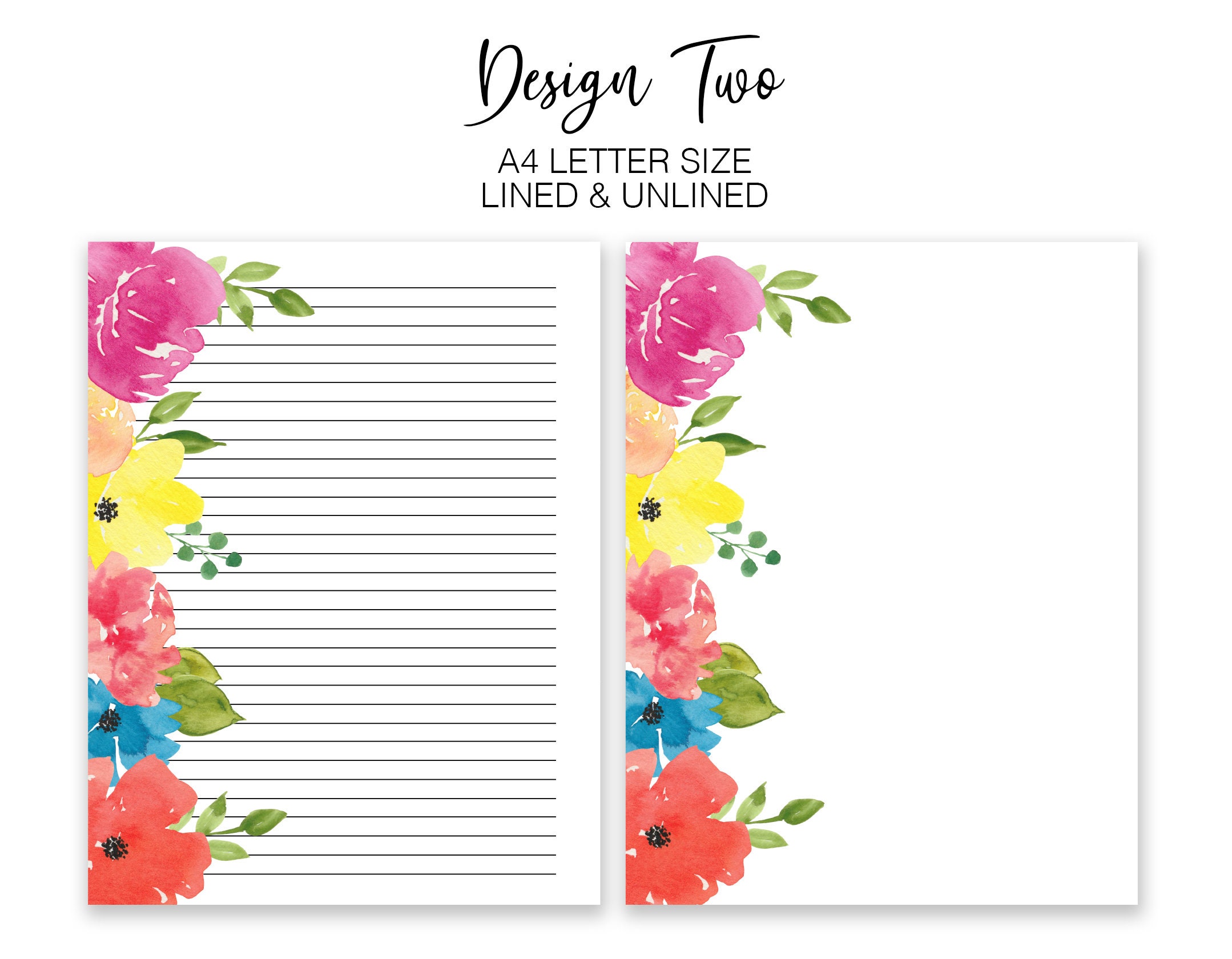 Bright Flowers Letter Size Watercolor Printable Stationary - Floral ...