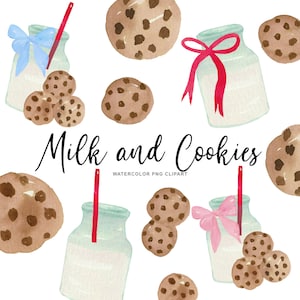 Cookies Download Baking Milk Bottle American Dessert Chocolate Chip Cookie Watercolor Milk and Cookies Clipart Instant Download