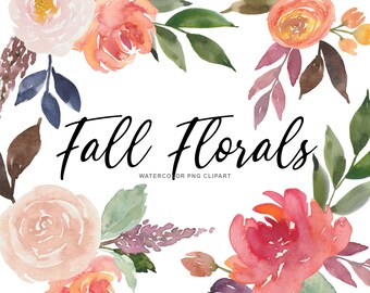 Fall Floral Flowers Watercolor PNG Clip Art Bundle - Flower Floral Clip Art - Personal Commercial Use