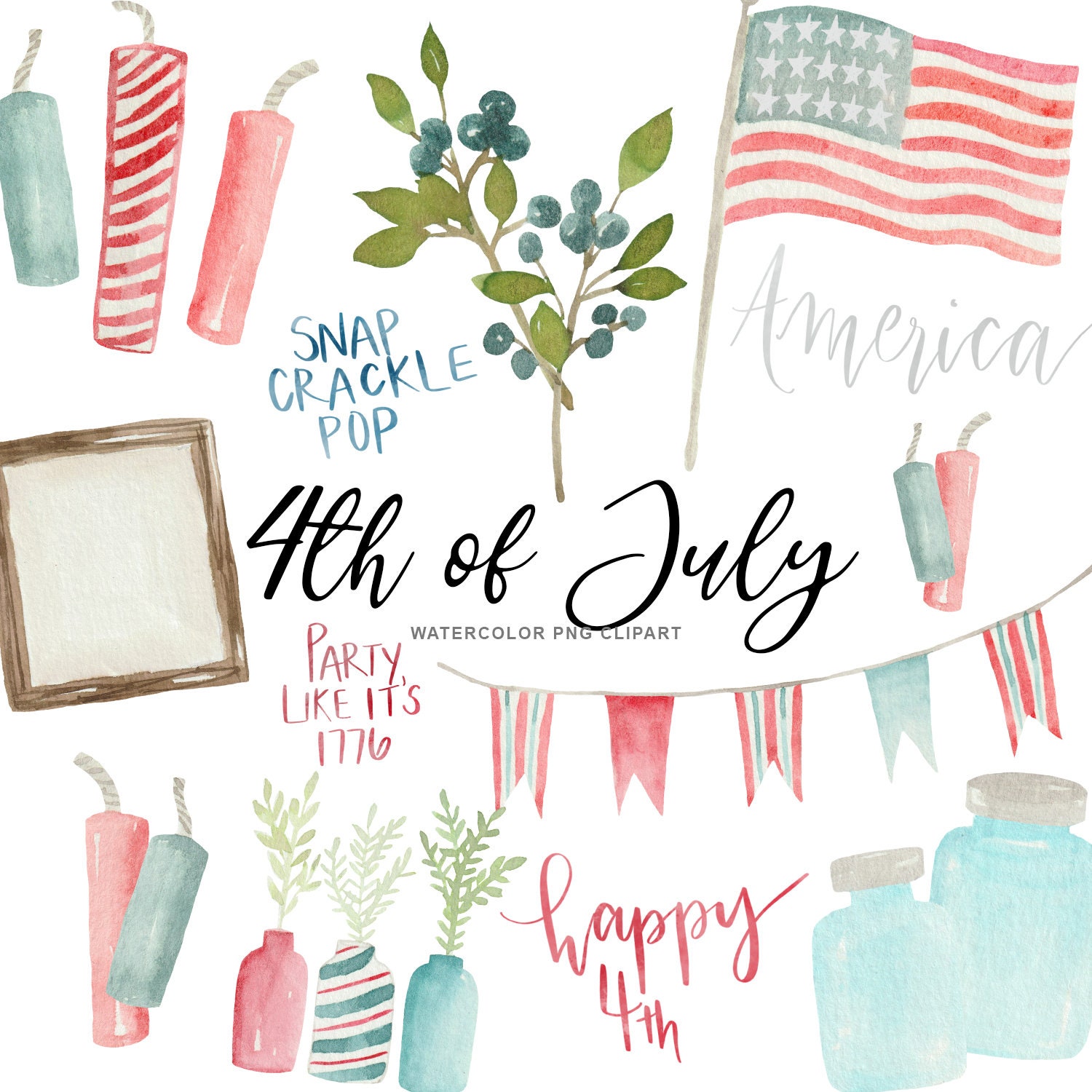 デイジー様 Watercolor 4th of July Independence Day Clip Art