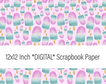 Watercolor Blue and Pink Popsicle Digital Paper - Decorative Pops Scrapbook Paper - Digital Download - Personal Commercial Use