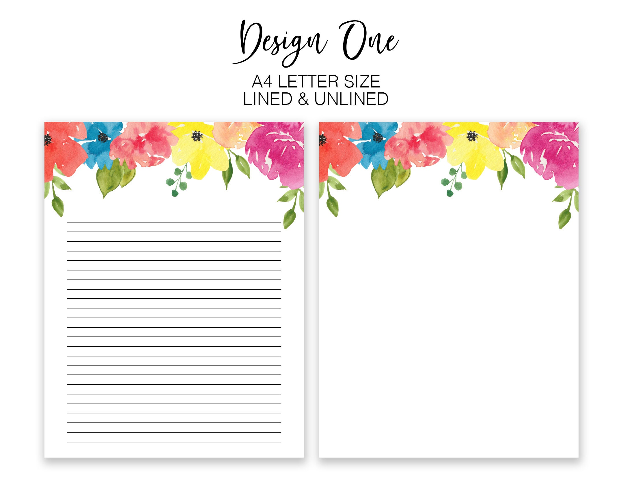 Bright Flowers Letter Size Watercolor Printable Stationary - Floral ...