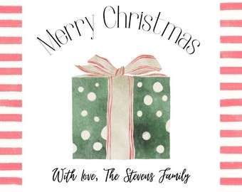 Printable Christmas Gift Tag, Christmas Tags, Watercolor Present, Christmas Party Favor Tag