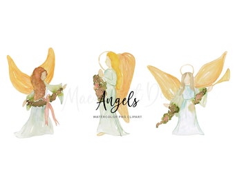 Watercolor Angel Clip Art - Digital Download Transparent PNG Christmas Angel Graphics - Personal Commercial Use