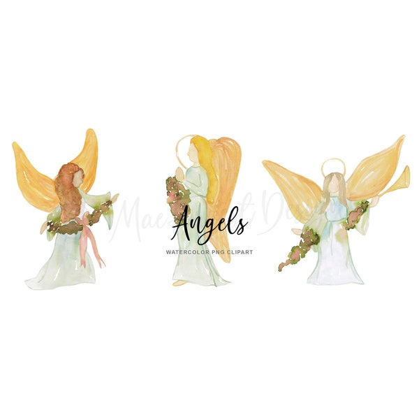 Watercolor Angel Clip Art - Digital Download Transparent PNG Christmas Angel Graphics - Personal Commercial Use