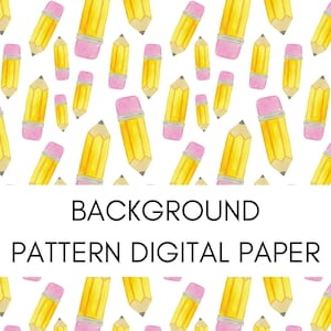 Watercolor Yellow School Pencils Digital Paper - Back to School Pencil Scrapbook Paper - Digital Download - Personal Commercial Use