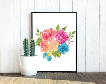 Watercolor Bright Flowers Printable Art Print