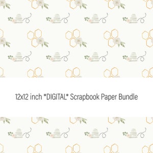 Aquarel Bijenkorf Bloemen Groen Digitaal Papier - Decoratief Plakboek Papier - Digitaal Downloaden - Persoonlijk Commercieel Gebruik