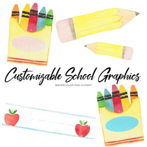 Aanpasbare Back To School aquarel clipart bundel - school aanbod transparante graphics - persoonlijk commercieel gebruik