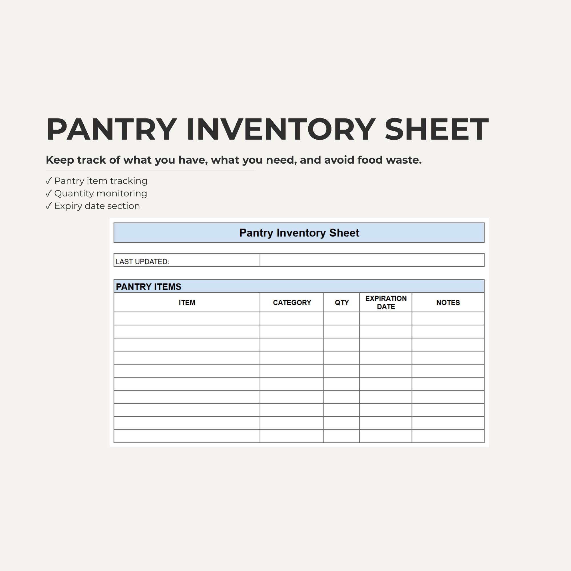 Kitchen Inventory Sheet.pdf Pantry Inventory Sheet Template Simple Kitchen Food Stock Tracking ...