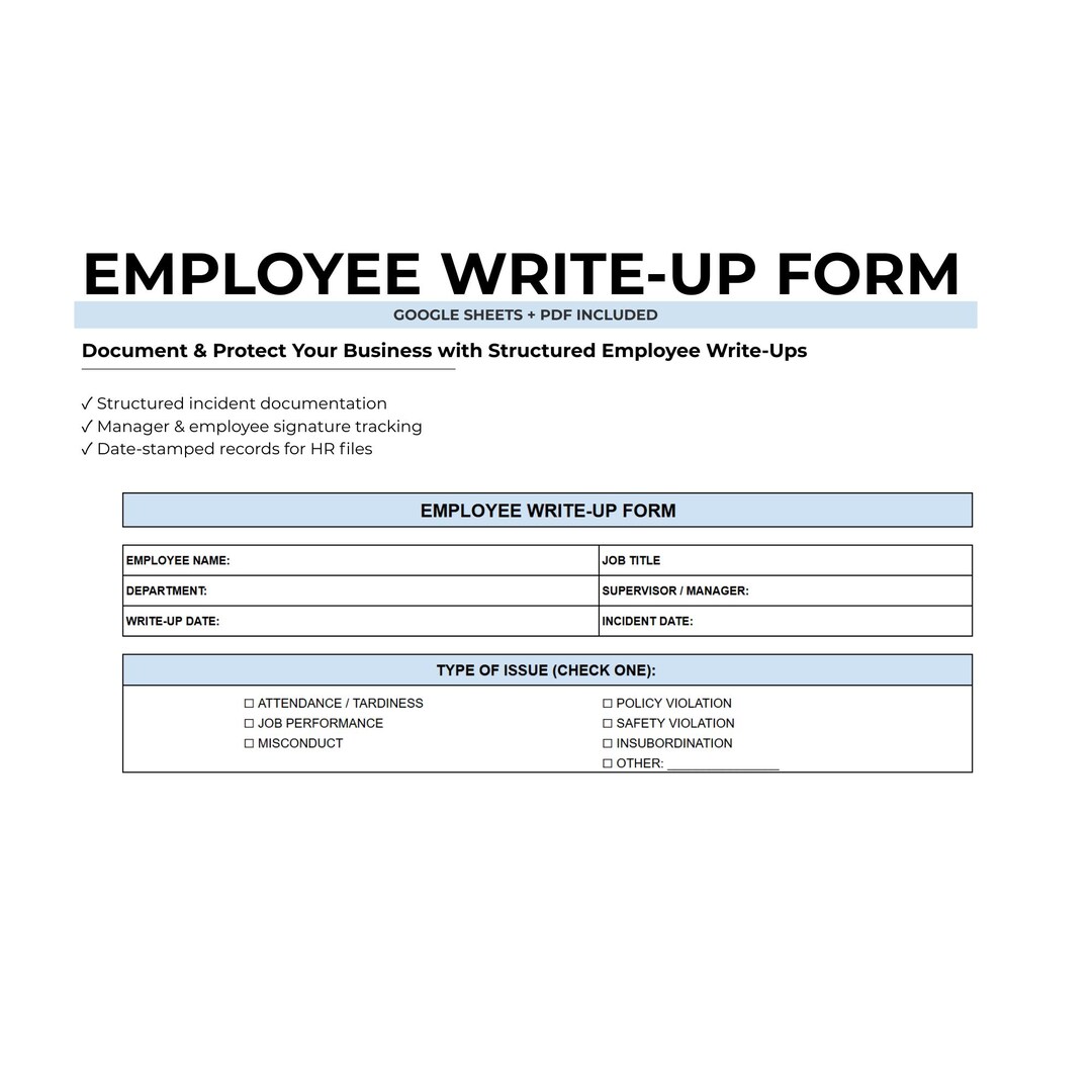 Employee Write up Form Template | Employee Warning Form | HR Discipline ...