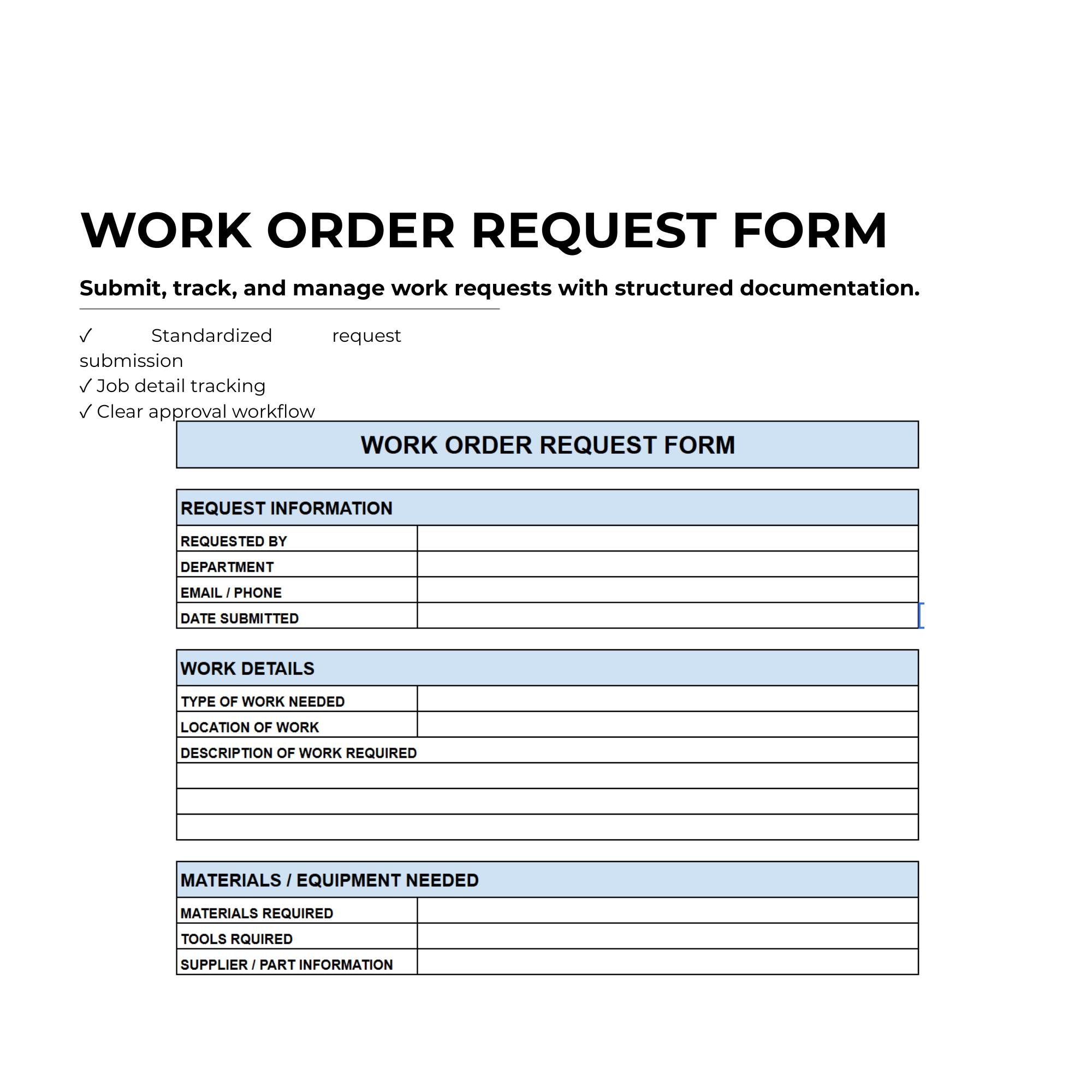 Work Order Request Form Template Simple Job Request and Work Tracking ...