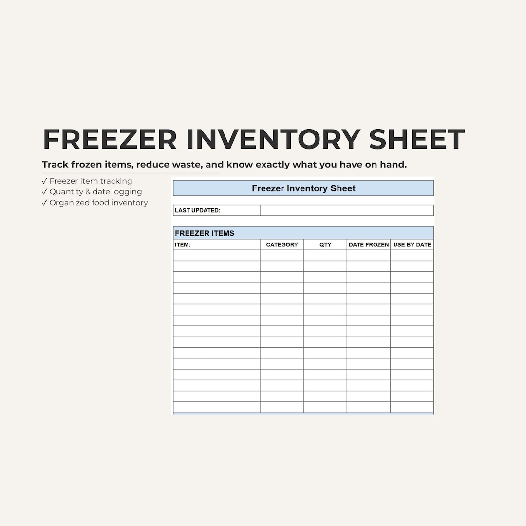 Freezer Inventory Sheet Template Simple Frozen Food Storage Tracking ...