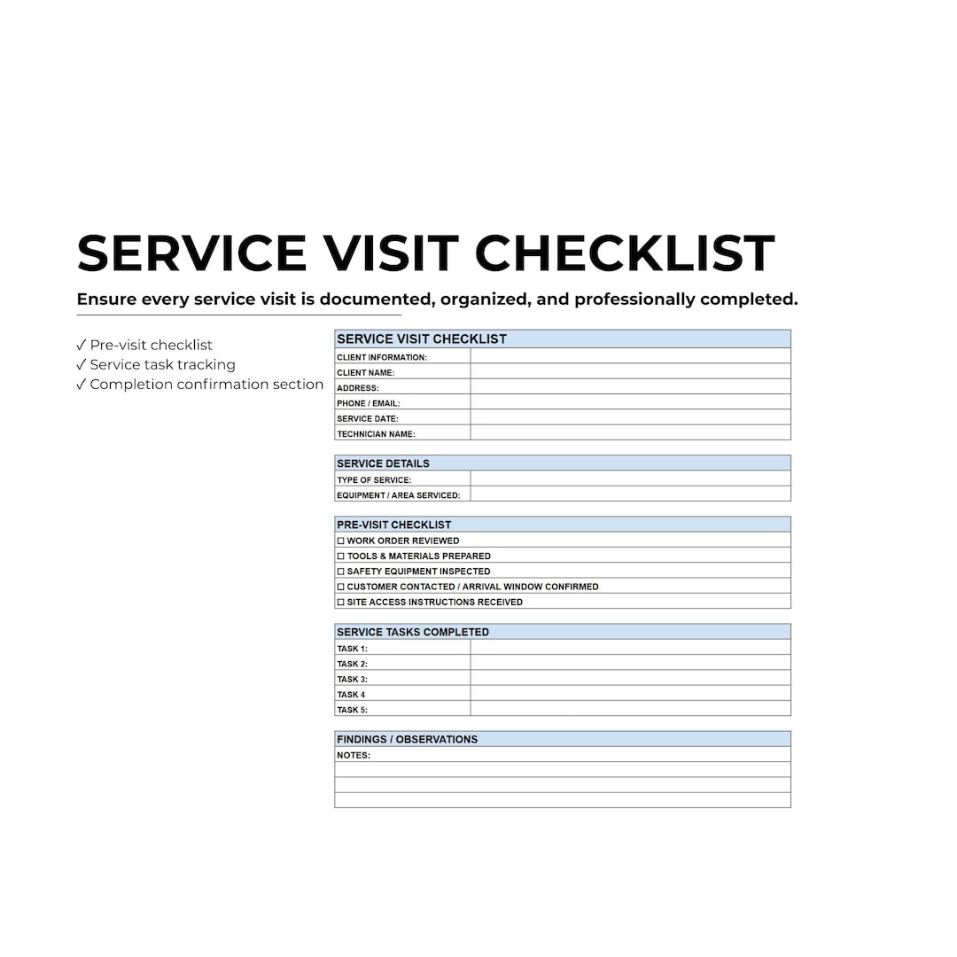 Service Visit Checklist Template Simple on Site Job Completion and ...