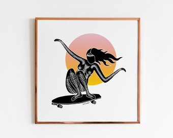 skateboard outdoor street sports skateboard watercolor skater skater art skateboarder skater girl Skateboarding skateboard print