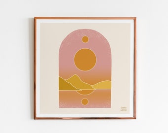 Boho Sun Desert Landscape - Square Art Print