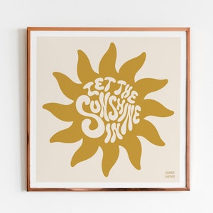 Let the Sunshine In Print – Yellow Sun Wall Art, Positive Quote Illustration, Boho Sunshine Decor, Inspirational Poster