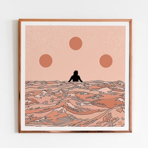 Surfing under three Moons - Square Art Print