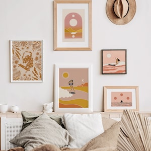 Nude Surfer Girl Wall Art Print, Feminine Surfing Poster, Retro Ocean