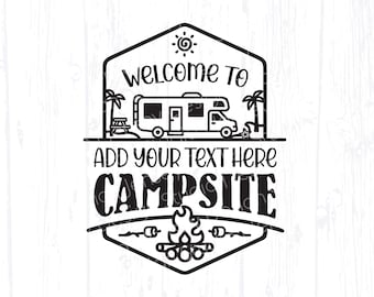 Class C RV Beach Camping svg, Family Name Welcome Sign png, RV Camper Bucket Clipart, Travel Trailer Cut File, Happy Camp Life Flag