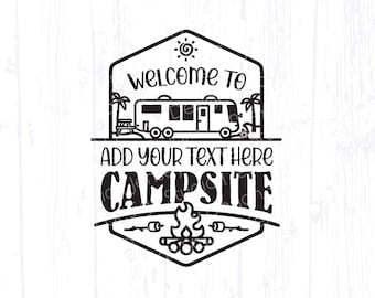 Class A RV Beach Camping svg, Family Name Welcome Sign png, RV Camper Bucket Clipart, Travel Trailer Cut File, Happy Camp Life Flag