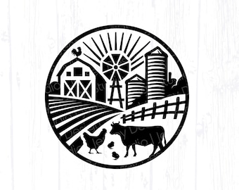 Farm Scene svg, 4H Barn Animal Round Circle Frame, Cow Chicken Farmhouse Sign png, Home Kitchen Decor, Farmer Life, Clipart Digital Download