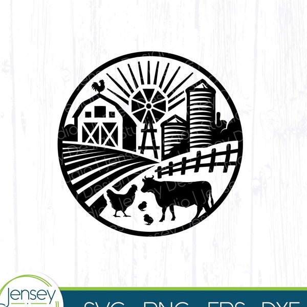 Farm Scene svg, 4H Barn Animal Round Circle Frame, Cow Chicken Farmhouse Sign png, Home Kitchen Decor, Farmer Life, Clipart Digital Download