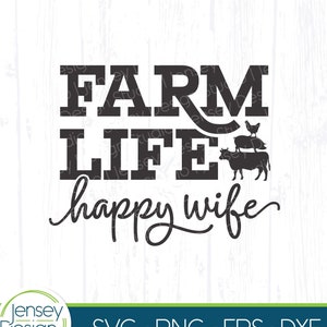 Farm Life Happy Wife svg, Animais de celeiro png, Placa de fazenda feminina, Design de fazendeiro agrícola, Clipart de agricultura, Vaca, Porco, Frango