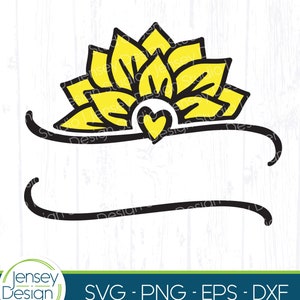 Zonnebloem split monogram svg, ontwerp met halve bloem, zomer clipart png, achternaam svg, Cricut, silhouet, digitale download, gesneden bestand Dxf Eps