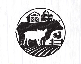 Farm Animal svg, Cow Pig Chicken Farmhouse Home Kitchen Decor png, Farmers Market Sign, Circle Ranch Farming Logo, Clipart Digital Download